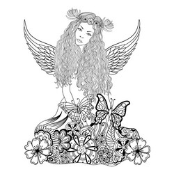 forest fairy with wings and wreath on the head vector