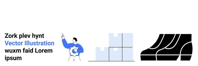 man pointing at stacked boxes alongside abstract vector image