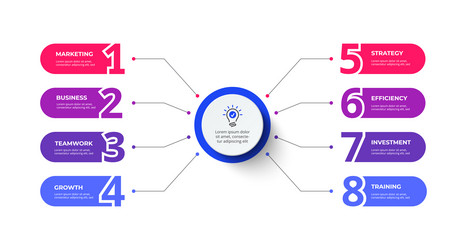 flow chart with 8 rounded elements and numbers vector