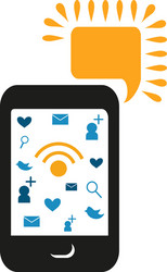 cell phone with communication icons vector image