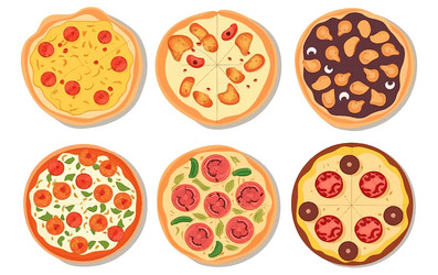 Set of pizza with appetizing vector