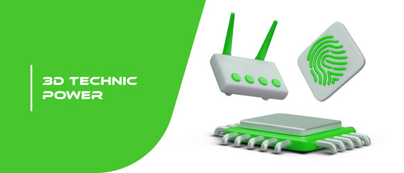 technical power 3d green microprocessor router vector image