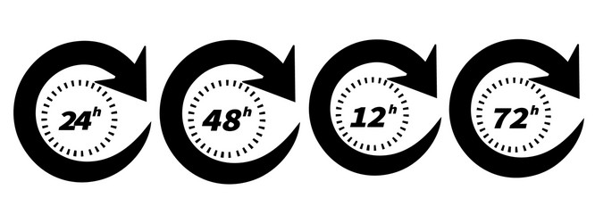 12 24 48 and 72 hours clock arrow work time vector image