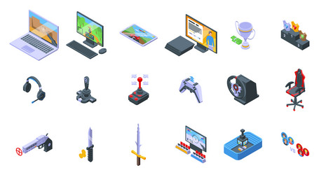 e-sports icons set isometric game computer vector image