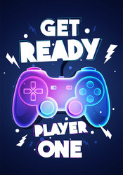 get ready player one with neon colored gamepad vector image