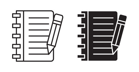 notebook icon set in thin line for web vector image