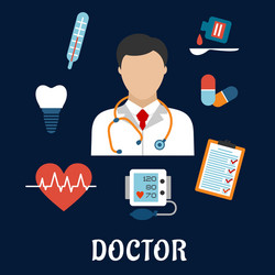 Flat medical icons with a doctor vector