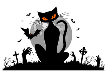 Halloween full moon black cat Royalty Free Vector Image