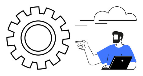 man pointing at gear symbol representative vector image