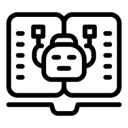 robot holding two plugs over open book icon vector image