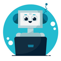 Smiling cute robot chat bot support service vector