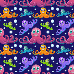 vibrant octopuses and bubbles on a dark background vector image