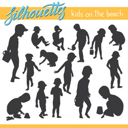 Kids Beach Silhouettes Vector Image