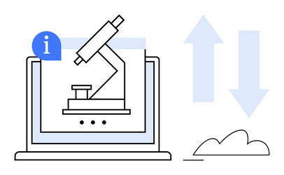 microscope on laptop screen with data arrows vector image