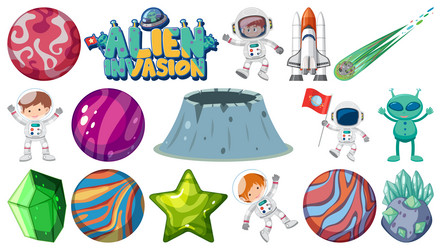 set of isolated fantasy space objects vector image