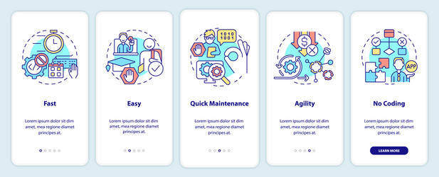 advantages of no code onboarding mobile app screen vector image