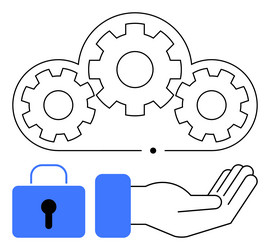 cloud technology with cogs open hand and secure vector image