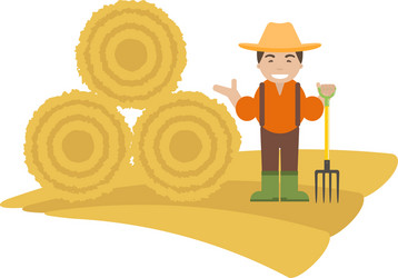 farmer with pitchfork and haystack vector