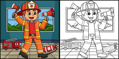 Firefighter rappelling coloring page Royalty Free Vector
