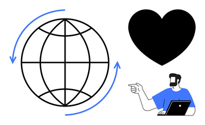 global connection symbol with man using laptop vector image