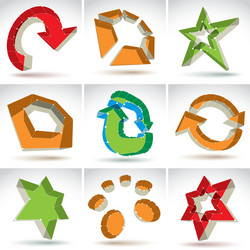 set of 3d mesh colorful abstract objects isolated vector image