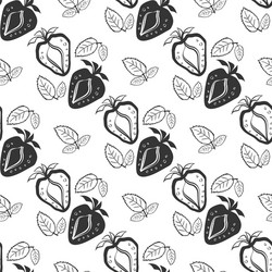strawberry linocut seamless pattern vector image