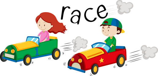 boy and girl racing car vector