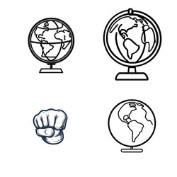 linear set globes with stands and a fist vector image