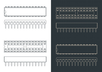 microcontroller and dip socket blueprints vector