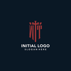 wt initial monogram logos with sword and shield vector image