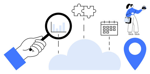 data analysis and integration magnifying glass vector image