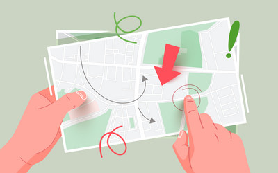 hands hold a paper map tourism and navigation vector image