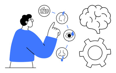 man engaging senses and brain functions vector image