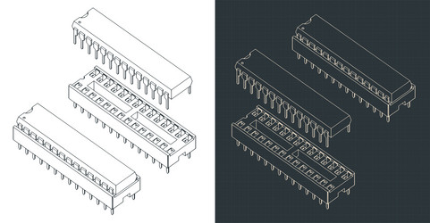 Microcontroller and dip socket isometric vector