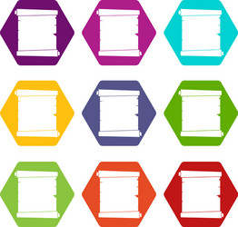 Retro scroll paper icon set color hexahedron vector