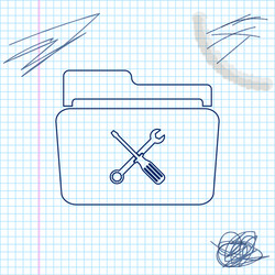 Folder and tools or settings line sketch icon vector