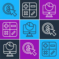 set line cursor and coin computer monitor vector image