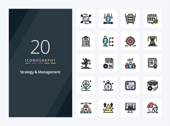 20 strategy and management line filled icon vector