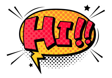 hi phrase in cartoon style pop art design vector