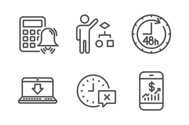 48 hours algorithm and time icons set calculator vector