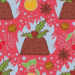 Flaming Christmas Pudding Pattern vector image