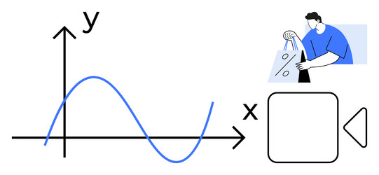 man shopping beside graph plot with wave pattern vector image