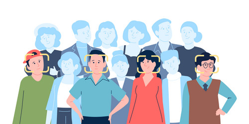 person recognition in crowd on face digital vector