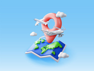 3d airplane in clouds and paper map vector image