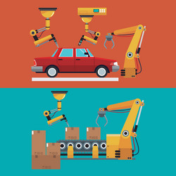 automated production line robotic factory banner vector image