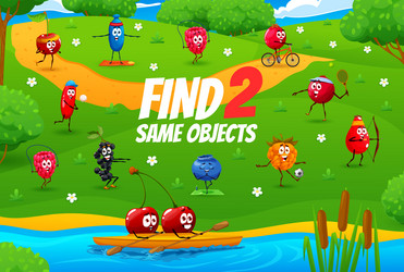 find two same objects game with berry characters vector image