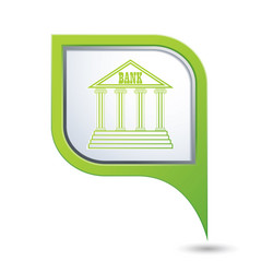 bank icon on green map pointer vector