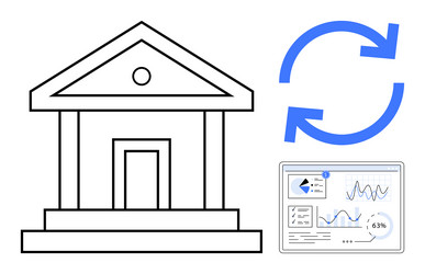 bank institution with data dashboard and update vector image