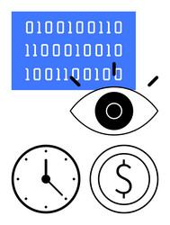 data analysis concept with eye binary code clock vector image