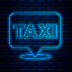 glowing neon line map pointer with taxi icon vector image
